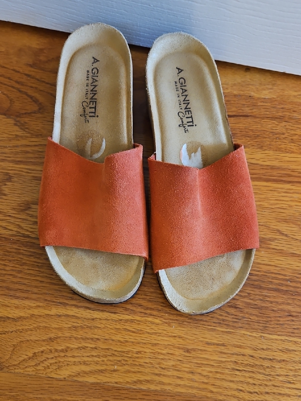 A. Giannetti Orange Suede Slide Sandals